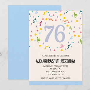 Modern Simple Confetti 76th birthday invitations