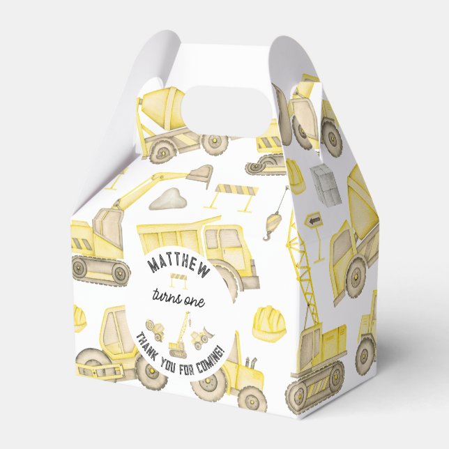 Modern Simple Construction 1st Birthday Thank You Favor Box (Front Side)