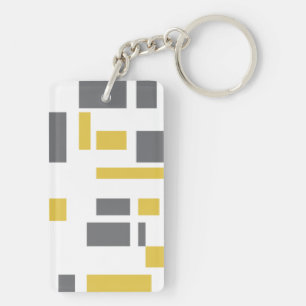 Modern, simple, cool geometric yellow gray pattern keychain
