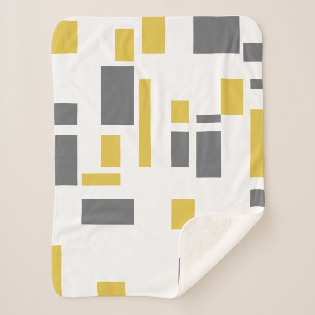 Modern, simple, cool geometric yellow gray pattern sherpa blanket (Front)