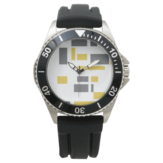 Modern, simple, cool geometric yellow gray pattern watch (Front)