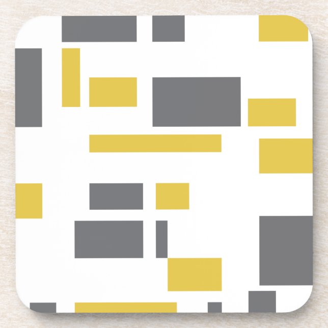 Modern, simple, cool geometric yellow grey pattern coaster (Front)