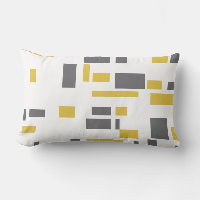 Modern, simple, cool geometric yellow grey pattern lumbar pillow (Front)