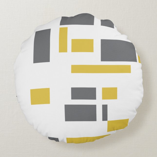 Modern, simple, cool geometric yellow grey pattern round pillow (Back)