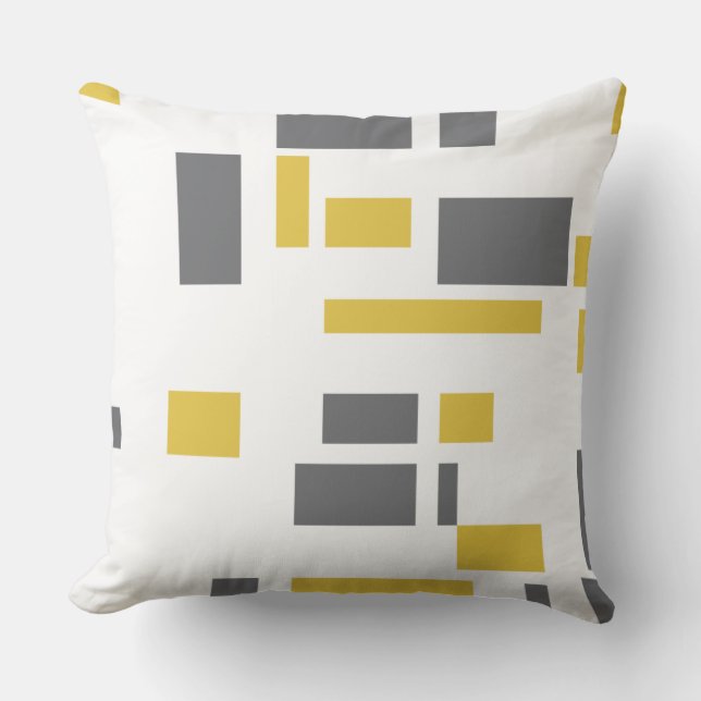 Modern, simple, cool geometric yellow grey pattern throw pillow (Front)