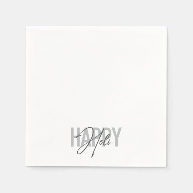 Modern, simple, cool typography of Happy Holi Napkin (Front)