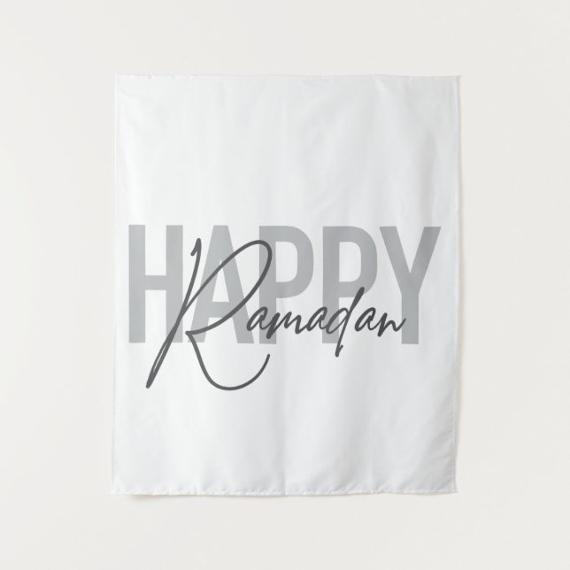 Modern, simple, cool typography of Happy Ramadan Tapestry (Front)