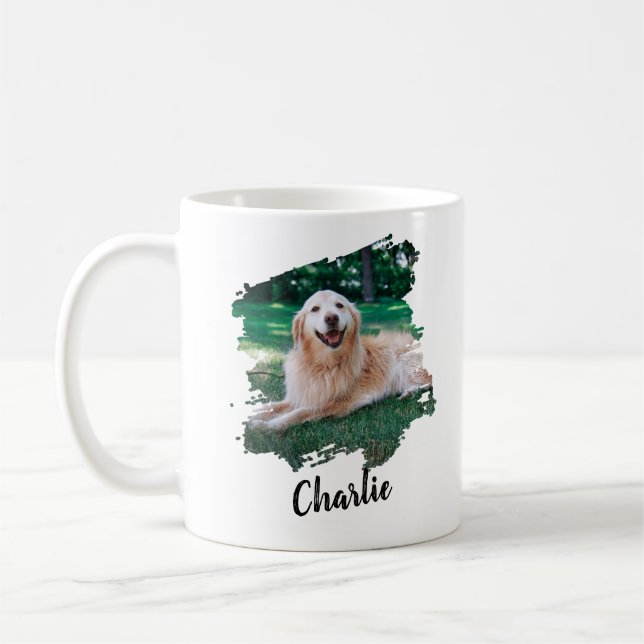 Modern Simple Cool Typography Pet Name and Photo Coffee Mug (Left)