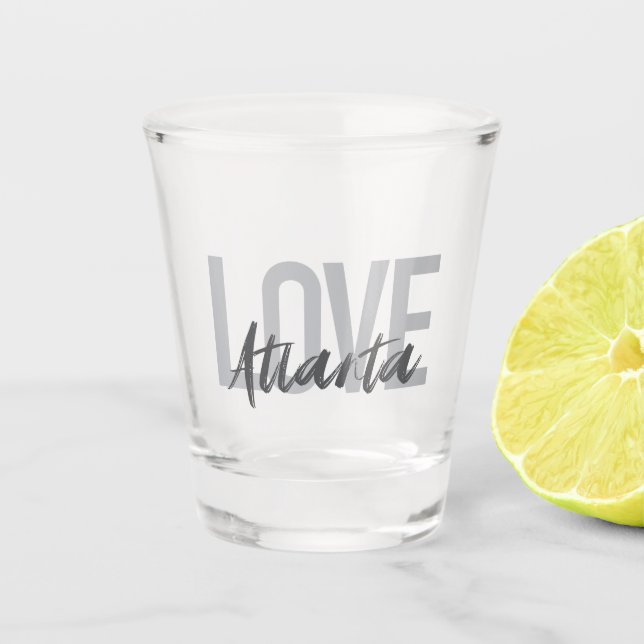 Modern, simple, cool, urban design Love Atlanta Shot Glass (Front)