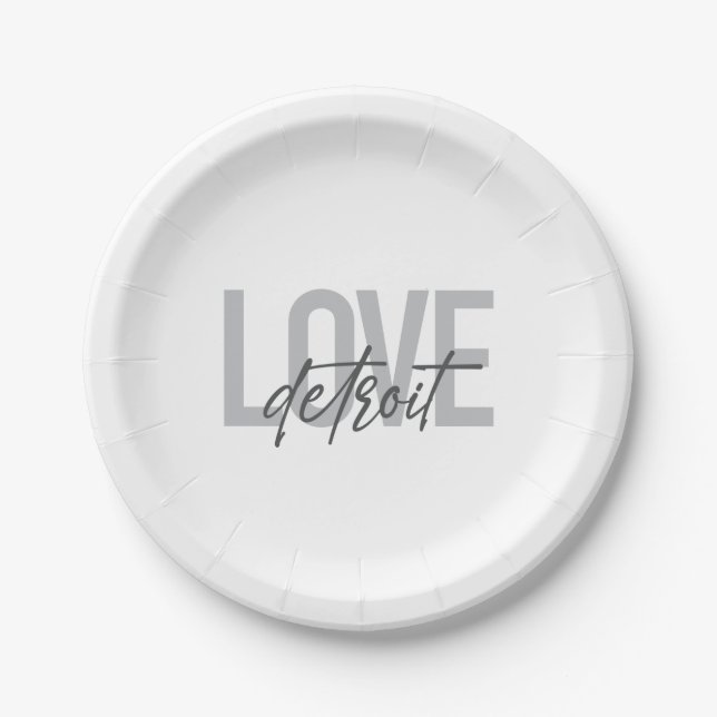 Modern, simple, cool, urban design Love Detroit Paper Plate (Front)