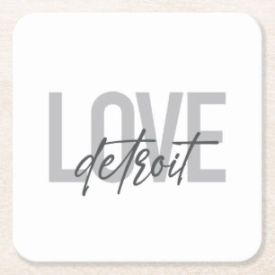 Modern, simple, cool, urban design Love Detroit Square Paper Coaster
