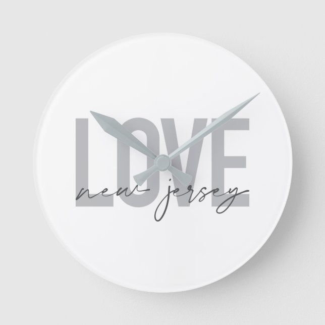 Modern, simple, cool, urban design Love New Jersey Round Clock (Front)