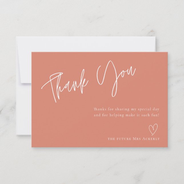 Modern Simple Coral Bridal Shower Thank You Card (Front)