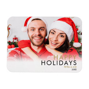 Modern Simple Couples Photo Christmas Holiday Magnet
