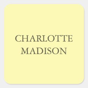 Modern Simple Cream Trendy Minimalist Plain Name Square Sticker