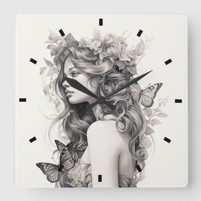 Modern simple Create Your Own Square Wall Clock (Front)