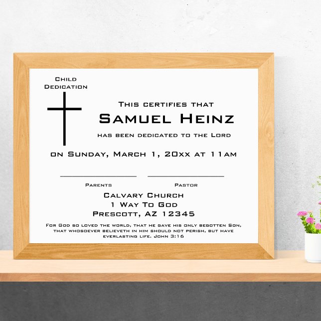 Modern Simple Cross Baby Dedication Certificate Letterhead (Modern Simple Cross Baby Dedication Certificate)