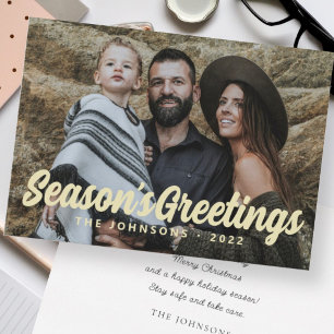 Modern Simple Cursive Script Greeting Family Photo Holiday Card