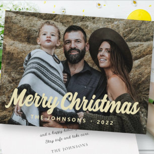Modern Simple Cursive Script Greeting Family Photo Holiday Card