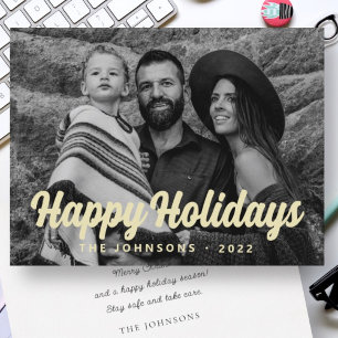 Modern Simple Cursive Script Greeting Family Photo Holiday Card