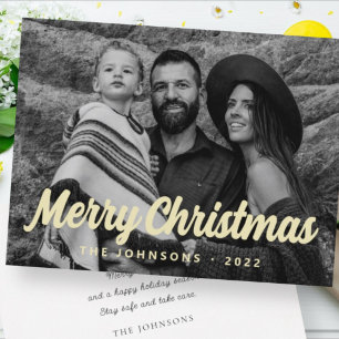 Modern Simple Cursive Script Greeting Family Photo Holiday Card
