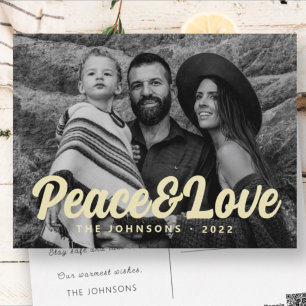 Modern Simple Cursive Script Greeting Family Photo Holiday Postcard