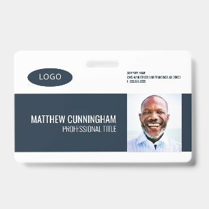 Modern Simple Custom Logo Employee Name Barcode Badge