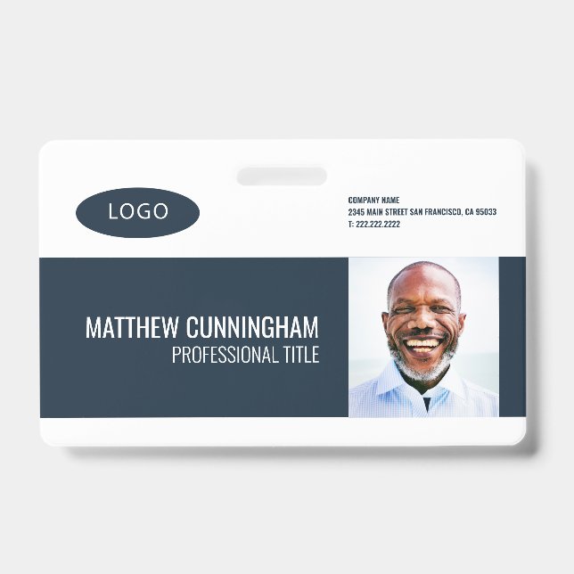 Modern Simple  Custom Logo Employee Name Barcode Badge (Front)