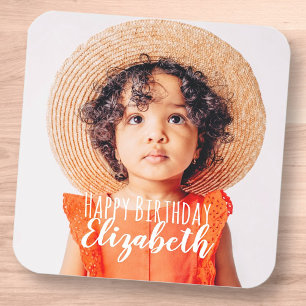 Modern Simple Custom Photo Birthday Greeting Classic Round Sticker