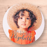 Modern Simple Custom Photo Birthday Greeting Classic Round Sticker<br><div class="desc">Design is modern and simple. Add a custom photo of the birthday celebrant and add his/her name,  add a custom message. The colour of the typography works best on a photo which has colour at the typography part so that it will pop out.</div>