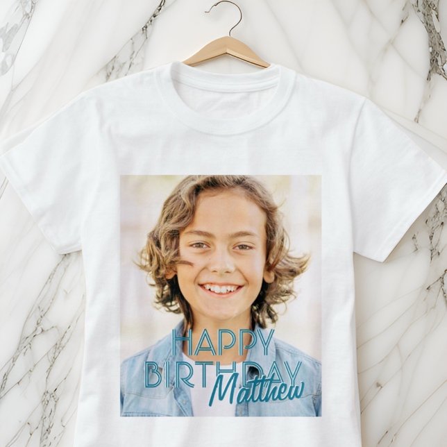 Modern Simple Custom Photo Birthday Greeting T-Shirt (Creator Uploaded)