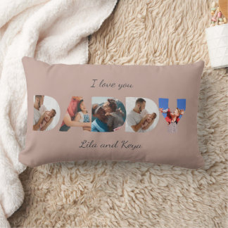 Modern Simple Custom Photo Collage DADDY Script Lumbar Pillow
