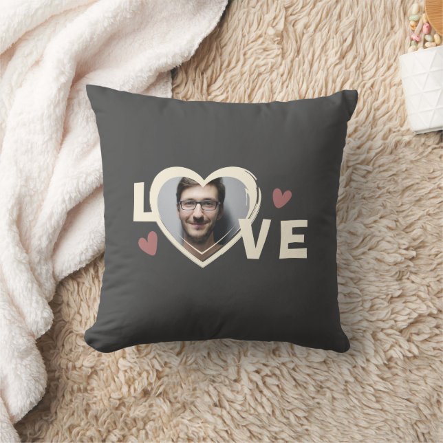 Modern Simple Custom Photo Love Heart  Throw Pillow (Blanket)