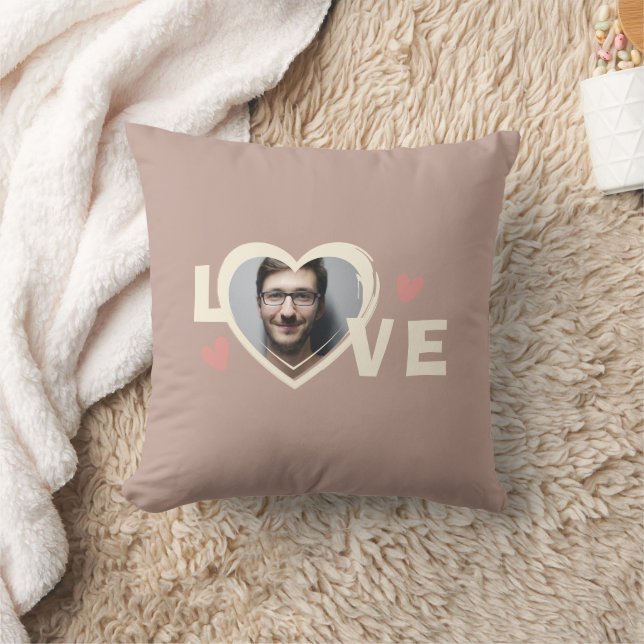 Modern Simple Custom Photo Love Heart  Throw Pillow (Blanket)