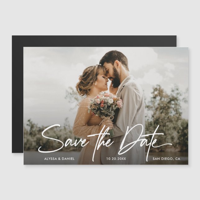 Modern Simple Custom photo wedding save the date Magnetic Invitation (Front/Back)