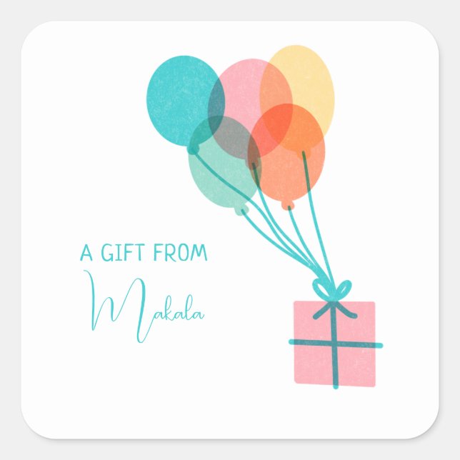 Modern Simple Cute Add Your Name Gift From Square Sticker (Front)