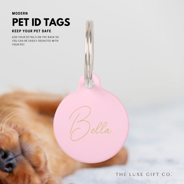 Modern Simple Cute Blush and Gold Script Monogram Pet Tag (Creator Uploaded)