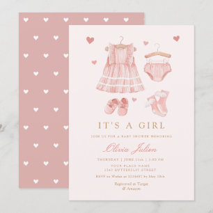 Modern Simple Cute Boho Clothes Girl Baby Shower Invitation