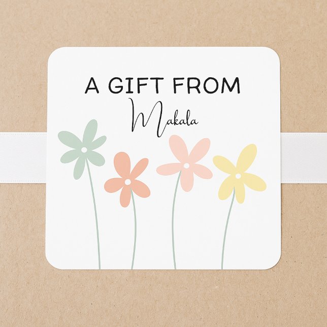 Modern Simple Cute Girly Floral A Gift From  Square Sticker (Creator Uploaded)