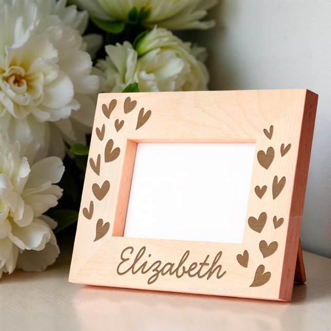 Modern Simple Cute Hearts Add Name Baby Etched Frames (Creator Uploaded)