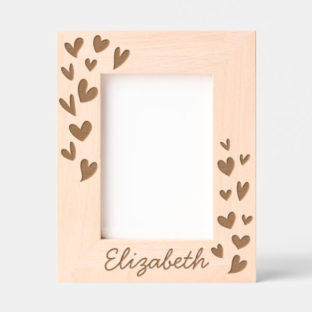Modern Simple Cute Hearts Add Name Baby Etched Frames (Front)