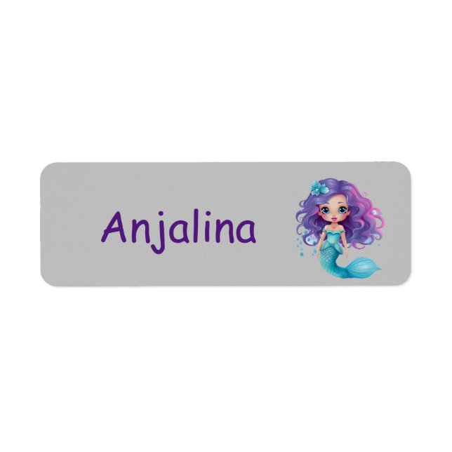 modern simple cute mermaid kids name labels (Front)
