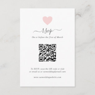 Modern Simple Cute Pink Heart QR Code Wedding RSVP Card