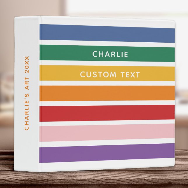 Modern Simple Cute Rainbow Custom Name Striped Kid Binder (Creator Uploaded)
