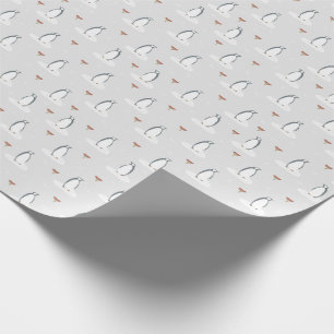Modern Simple Cute Winter Penguins and Mushrooms Wrapping Paper