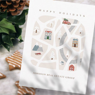 Modern Simple Cute Winter Town Map Holiday Postcard