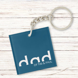 Modern Simple Dad Design with Kids Children Names Keychain