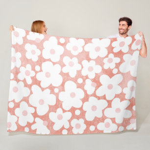 Modern Simple Daisies on Pink Terracotta Fleece Blanket