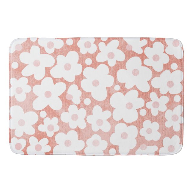 Modern Simple Daisies Pastel Pink Terracotta Bath Mat (Front)