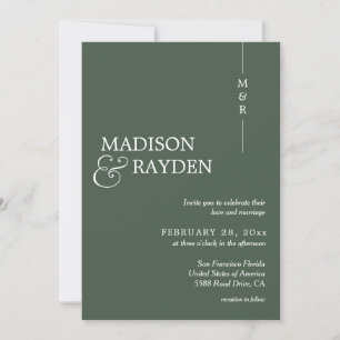 Modern Simple Dark Green Monogram Photo Wedding Invitation